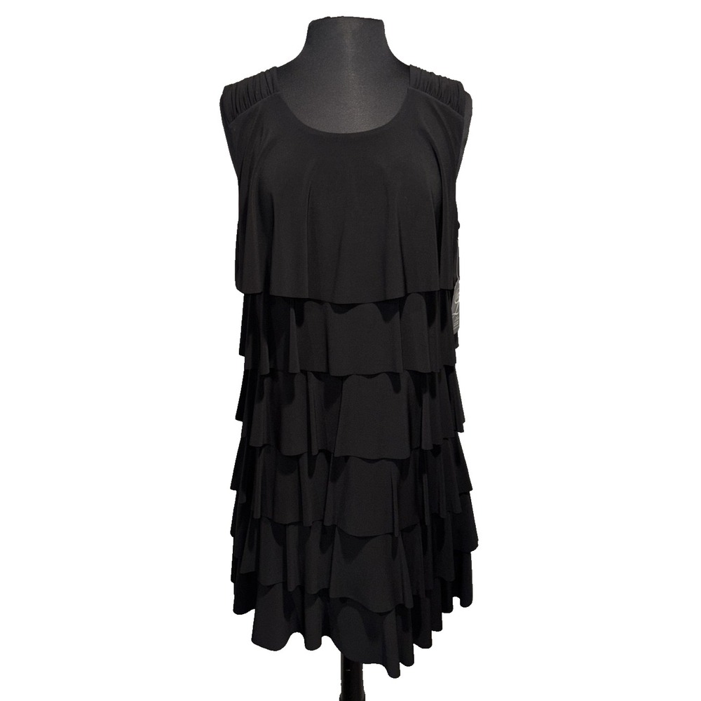 NEW Libra Black Tiered Ruffle Dress Sleeveless Cocktail Party XL Made in Canada‎